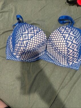 Victoria's Secret Blue Lace Overlay Push-Up Bra with Nude Lining